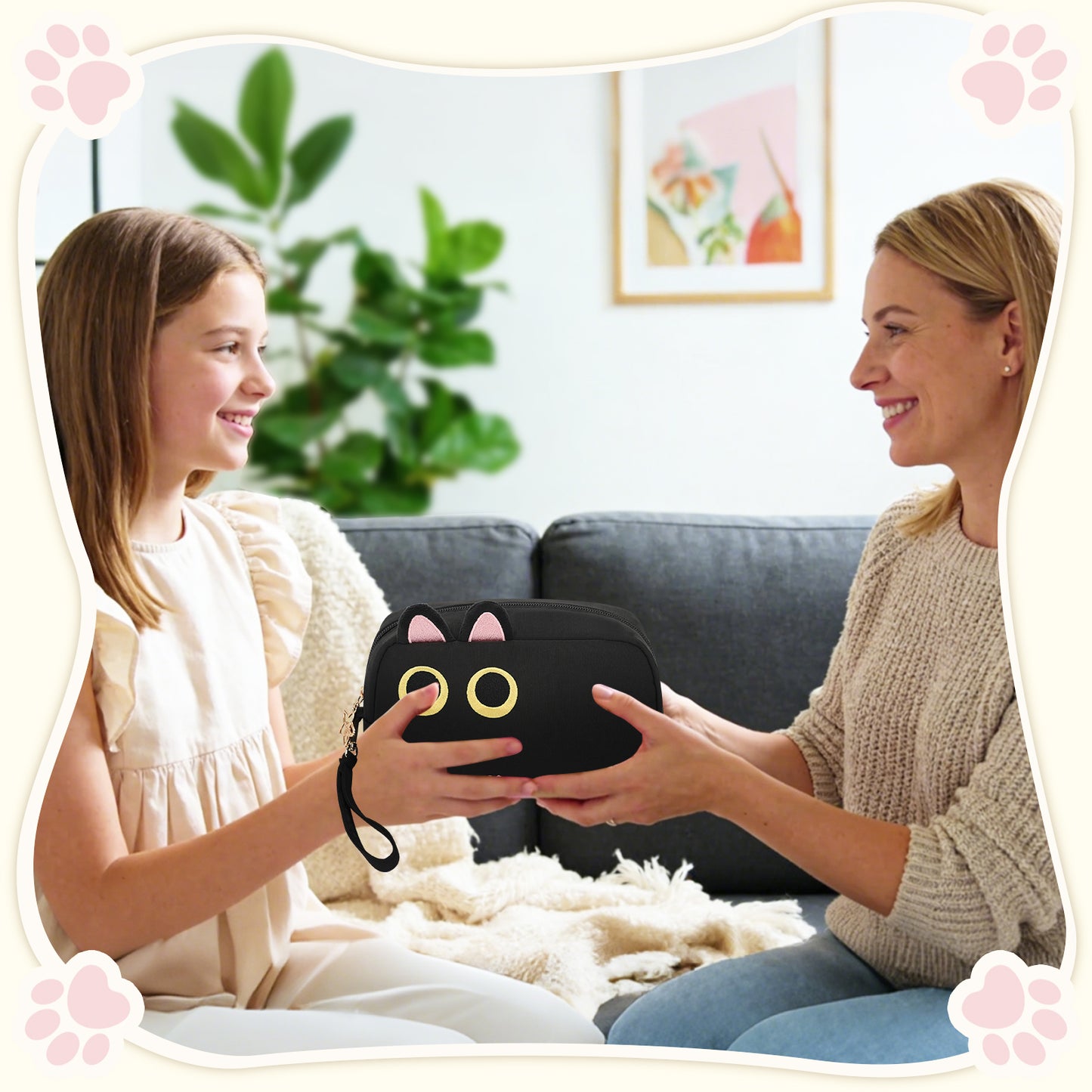 Black Small Cute Cat Makeup Bag