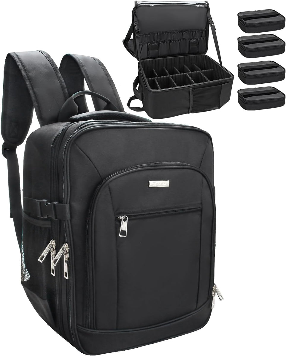 Professional Extra Large 3 Layer Makeup Backpack with 4 Small