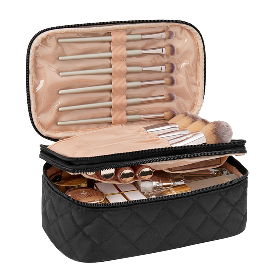 Relavel 2 Layers Waterproof Makeup Organizer Storage with Makeup Brush Holder