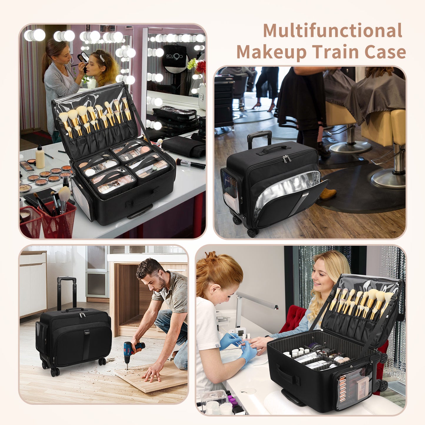 Rolling Extra Large Makeup Train Case with 4 wheels