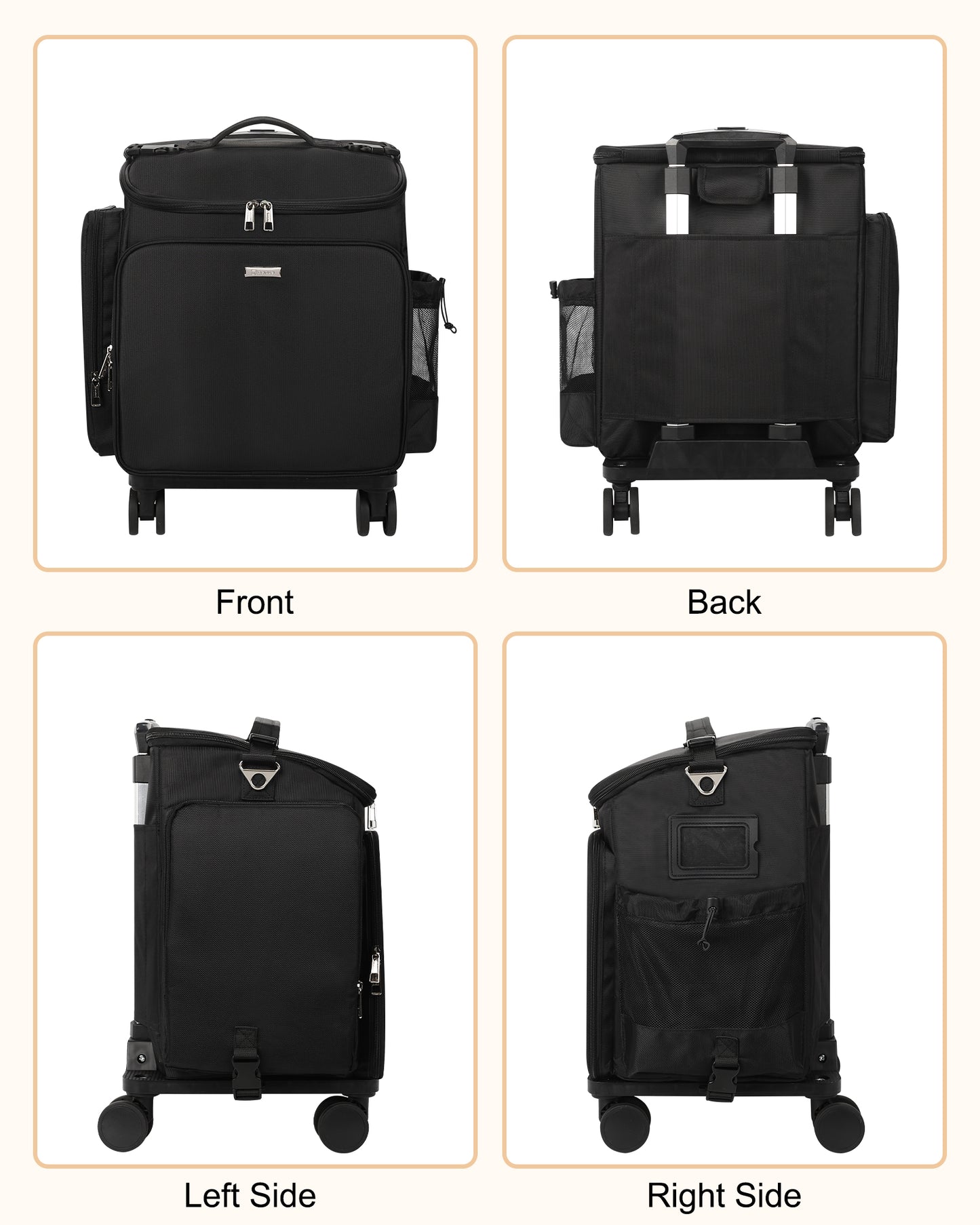 Relavel Hairstylist Rolling Makeup Case With a Removable, Foldable Pull Rod and 4 Removable 360° Spinner Wheels