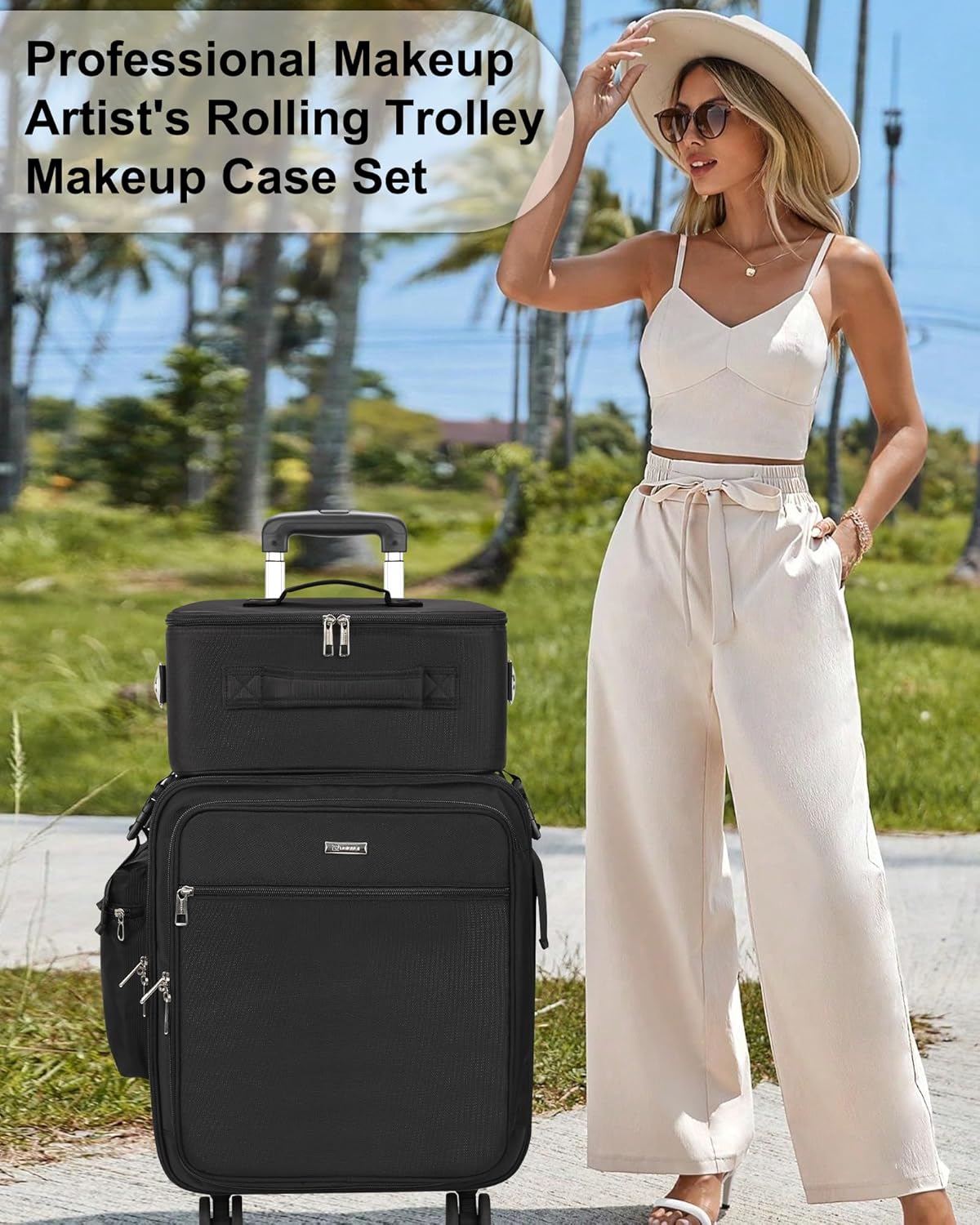 New Extra Large 2 in 1 Rolling Makeup Case With 4 Clear bags and 4 Removable 360° Spinner Wheels, Adjustable Dividers.In stock in the United States.