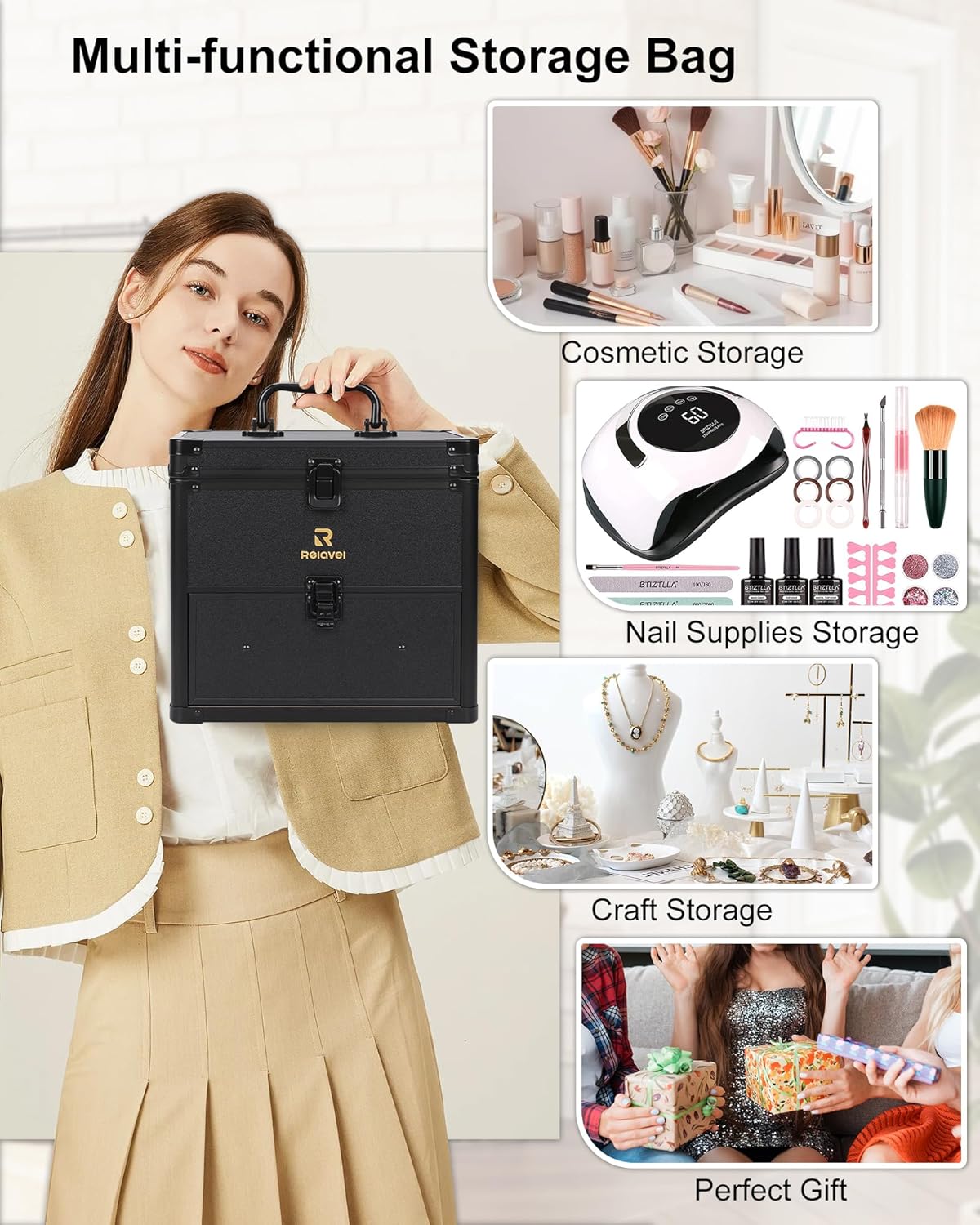 Available for sale in the United States only.Relavel Dual Layer Makeup Case with LED Mirror