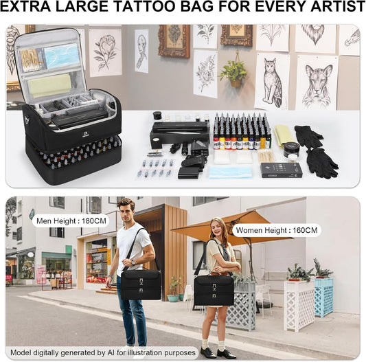 Relavel Large Double Layer Tattoo Travel Organizer Shoulder Bag
