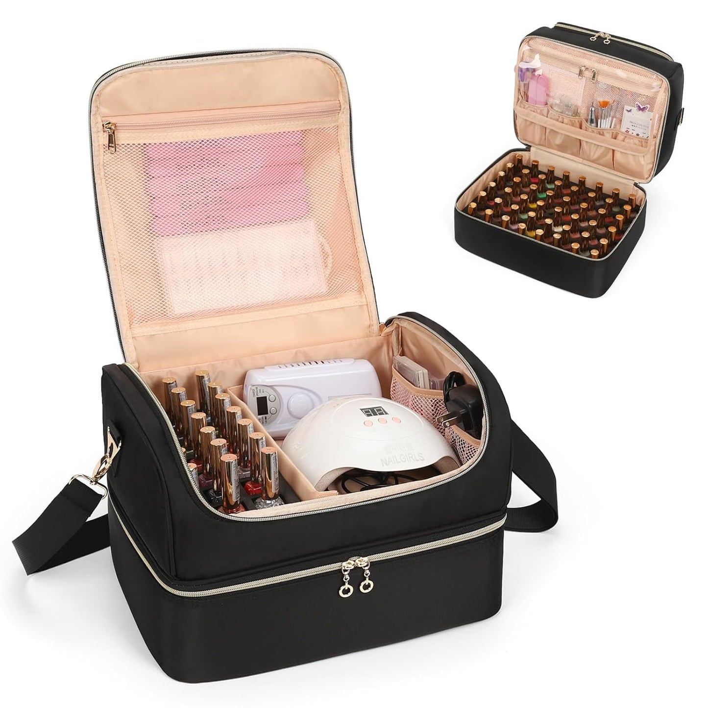 Nail Polish Organizer Case, Holds 69 Bottles Nail Polish & Nail Lamp