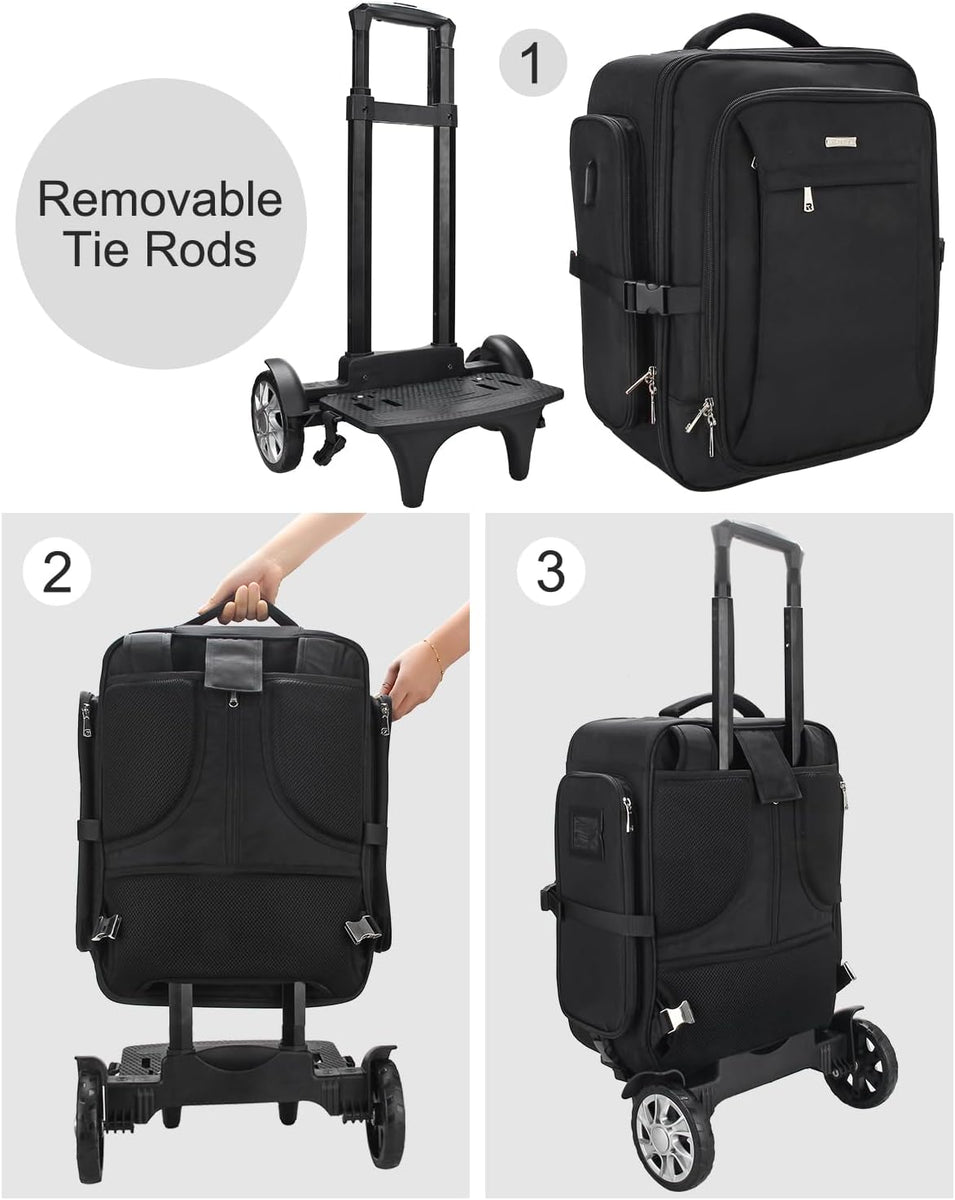 Rolling Black Super Large Professional Trolley Makeup Backpack – Relavel