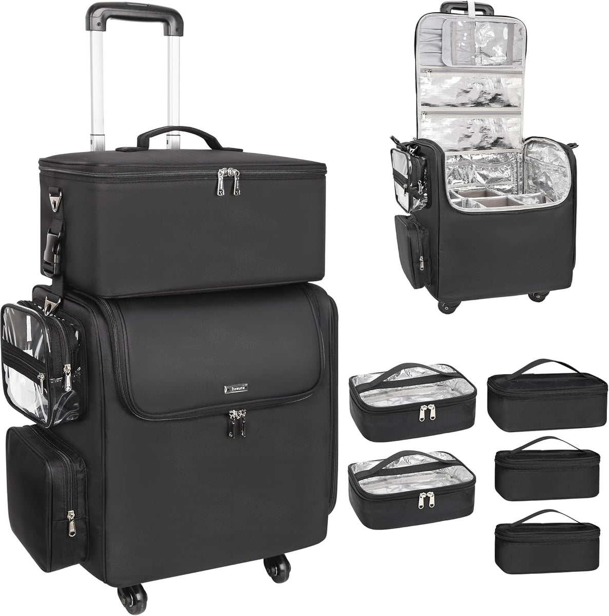 Rolling Hairstylist Makeup Train Case with Wheels and Large