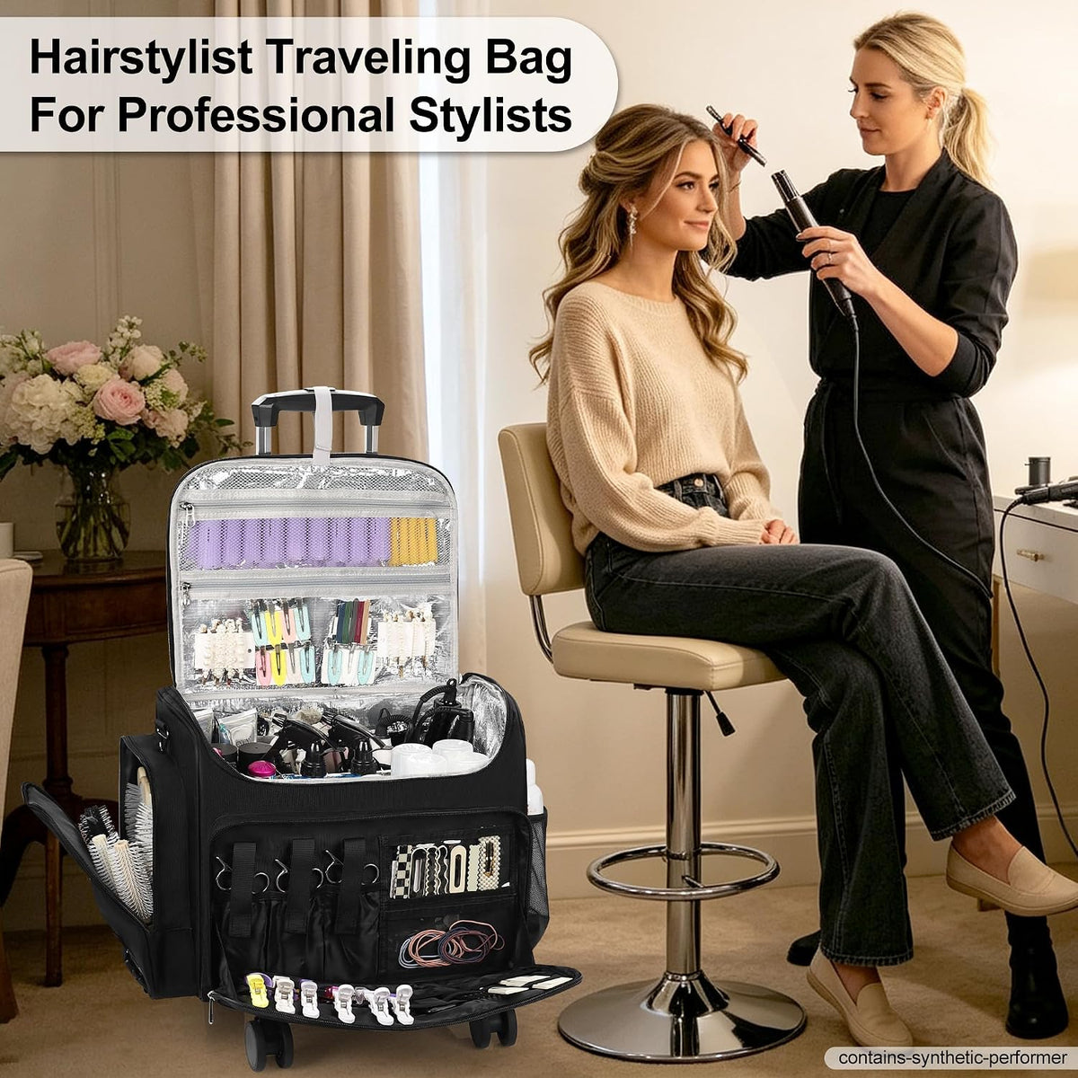 Relavel Rolling Horizontal Hair Tools Travel Makeup Case With a Removable, Foldable Pull Rod and 4 Removable 360° Spinner Wheels