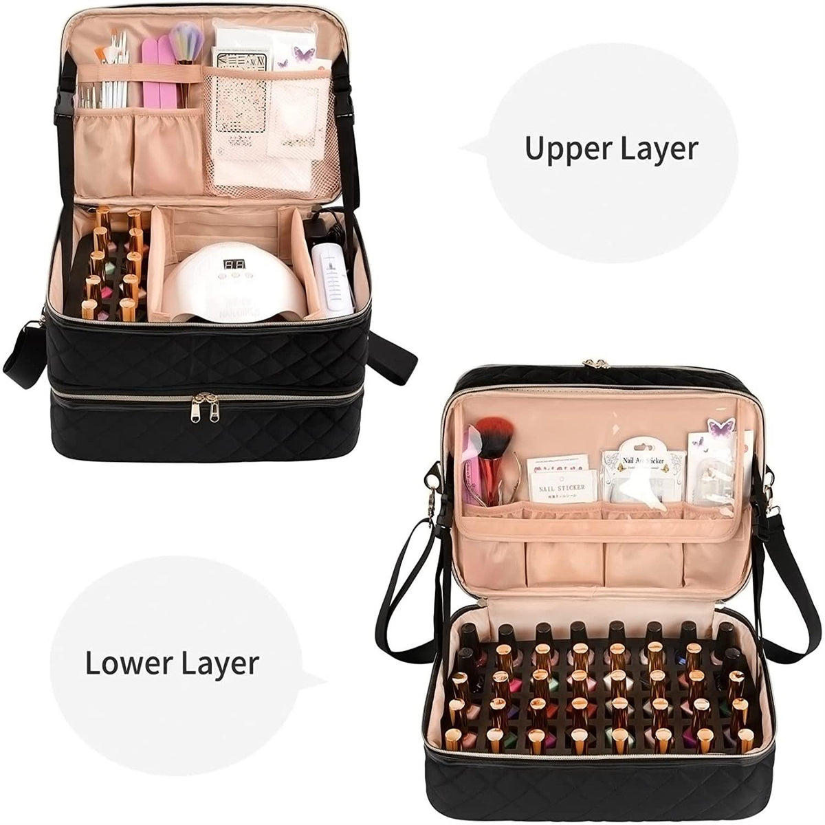 A make up suite case including for nail equipment Black Nail Polish Makeup Case with Drawer and Dividers M81Q  main image 2