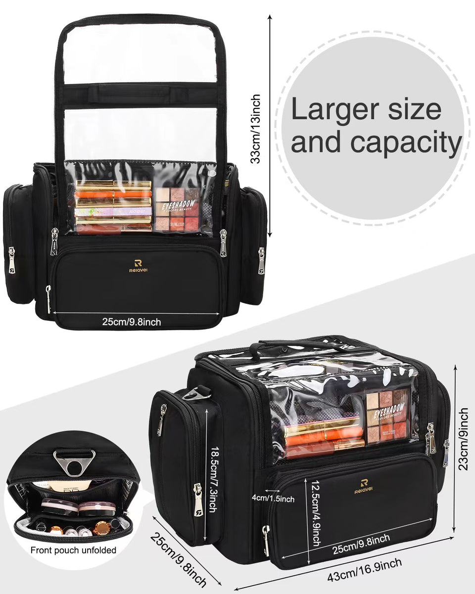 Clear Extra Large Makeup Brush Holder with Adjustable Strap and Divide