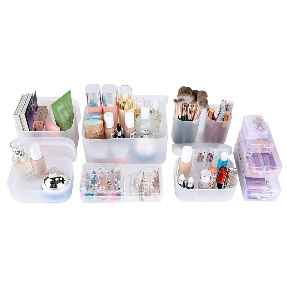 2PCS Stackable Makeup Organizer Storage Drawers, Clear Storage