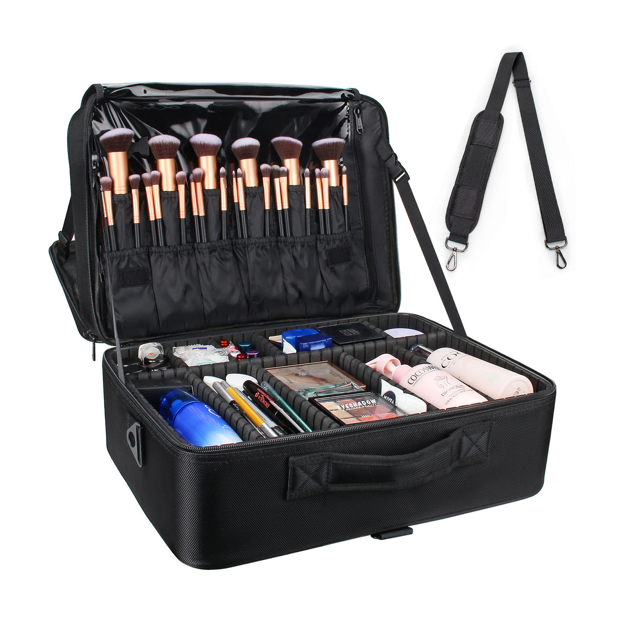Relavel Extra Large Makeup Bag, Makeup Case Professional Makeup Artist Kit  Train Case Travel Cosmetic Bag Brush Organizer, Waterproof Leather  Material, with Adjustable Shoulder Straps and Dividers Black Extra Large
