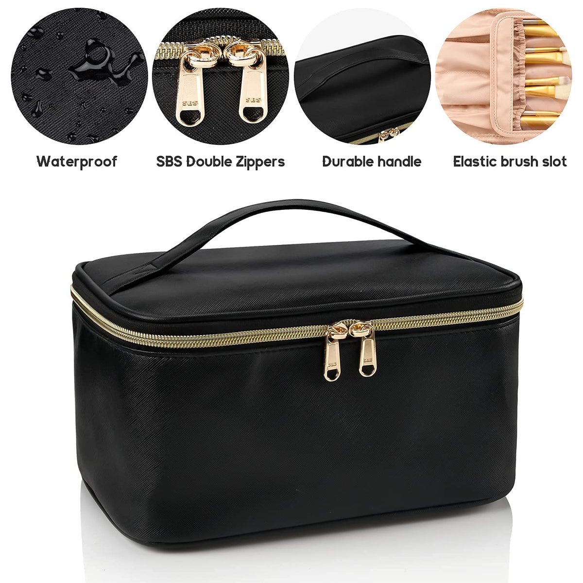  BOBOBOX Travel Cosmetic Bag Large Capacity Make Up Bag PU  Leather Waterproof Portable with Handle and Divider Multifunctional Bag  Makeup Accessories for Women (G-Brown) : Beauty & Personal Care