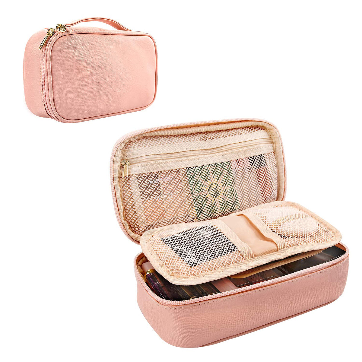 Small Makeup Bag, Relavel Cosmetic Bag for Women 2 Layer Travel