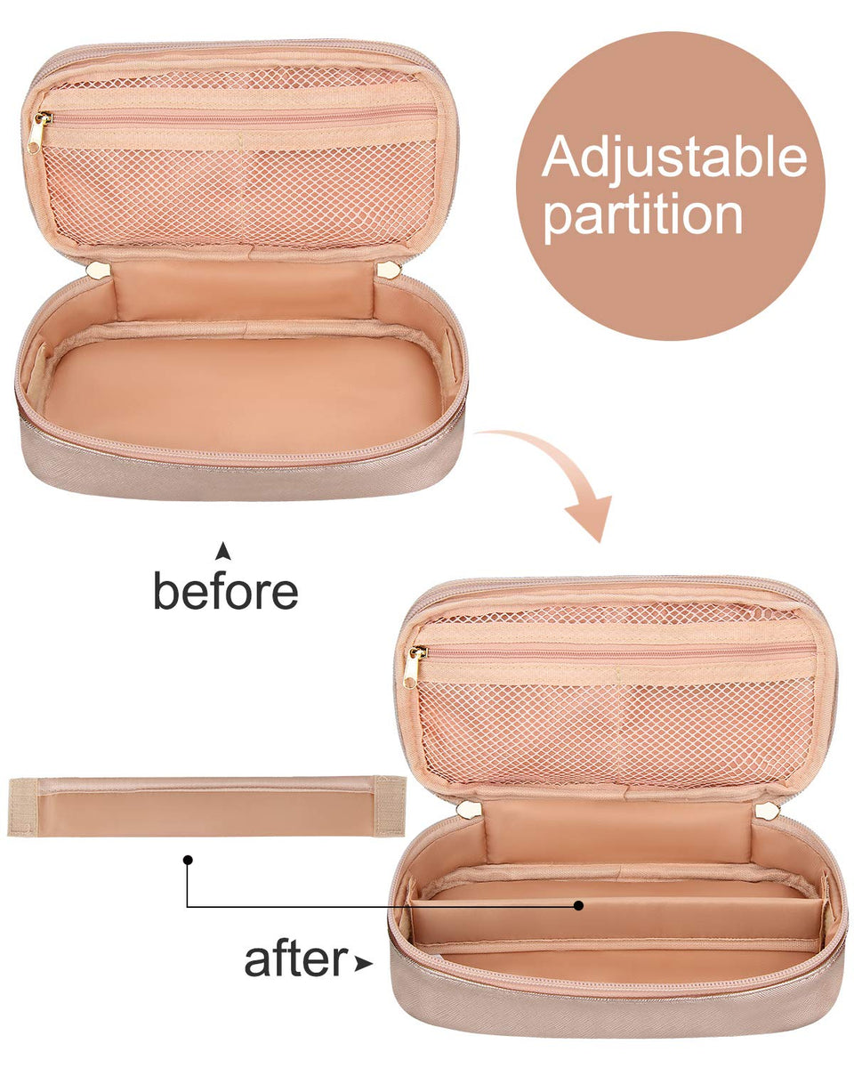 Rose Gold Small Makeup Train Case with plastic divider – Relavel