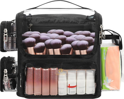 Available for sale in the United States only.Large Clear Portable Makeup Brush Bag with Adjustable Dividers & Strap