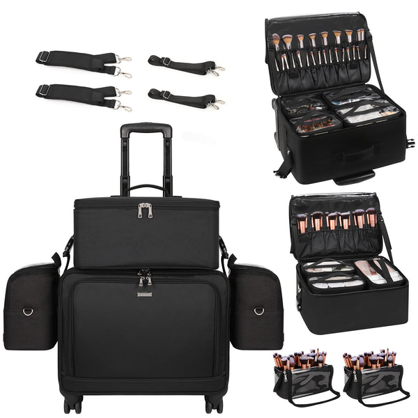 New 360° Rolling Extra Large 4 in 1 Makeup Case with 7 Small Bag