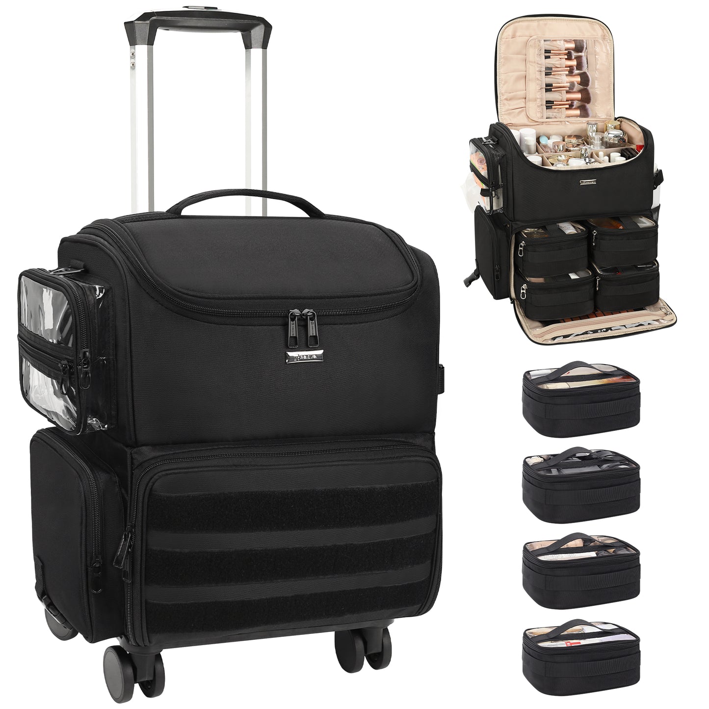 Relavel Rolling Makeup Case With a Removable, Foldable Pull Rod and 4 Removable 360° Spinner Wheels