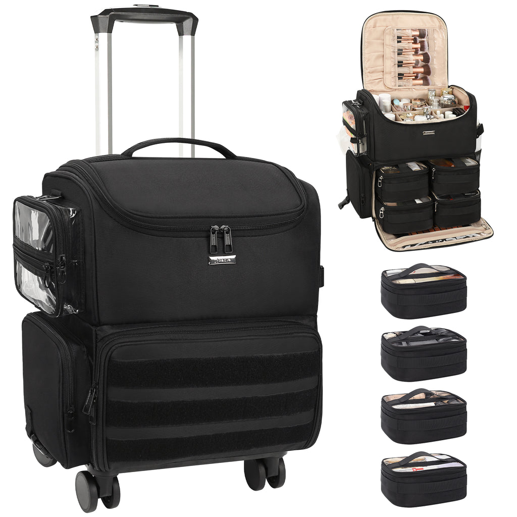 Relavel Rolling Makeup Case With a Removable, Foldable Pull Rod and 4 Removable 360° Spinner Wheels(In stock in the USA)
