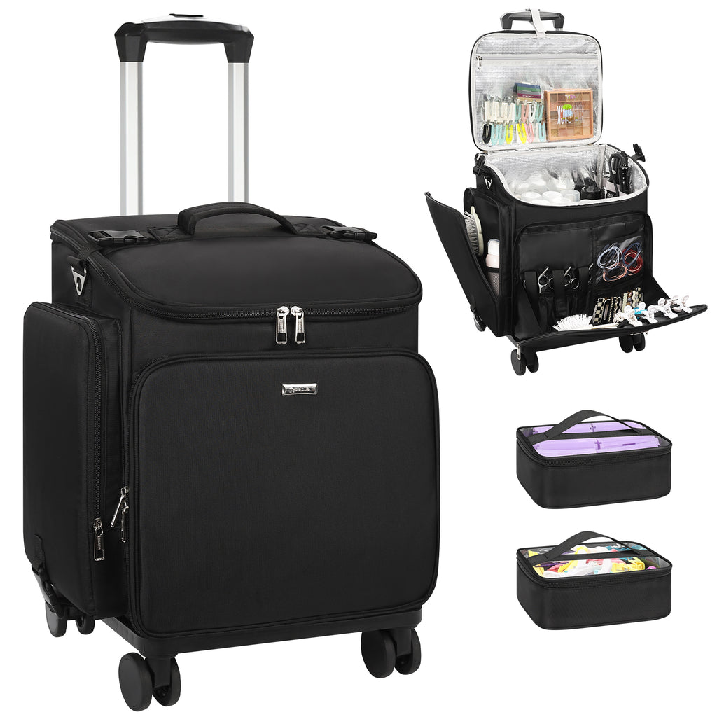 Relavel Hairstylist Rolling Makeup Case With a Removable, Foldable Pull Rod and 4 Removable 360° Spinner Wheels