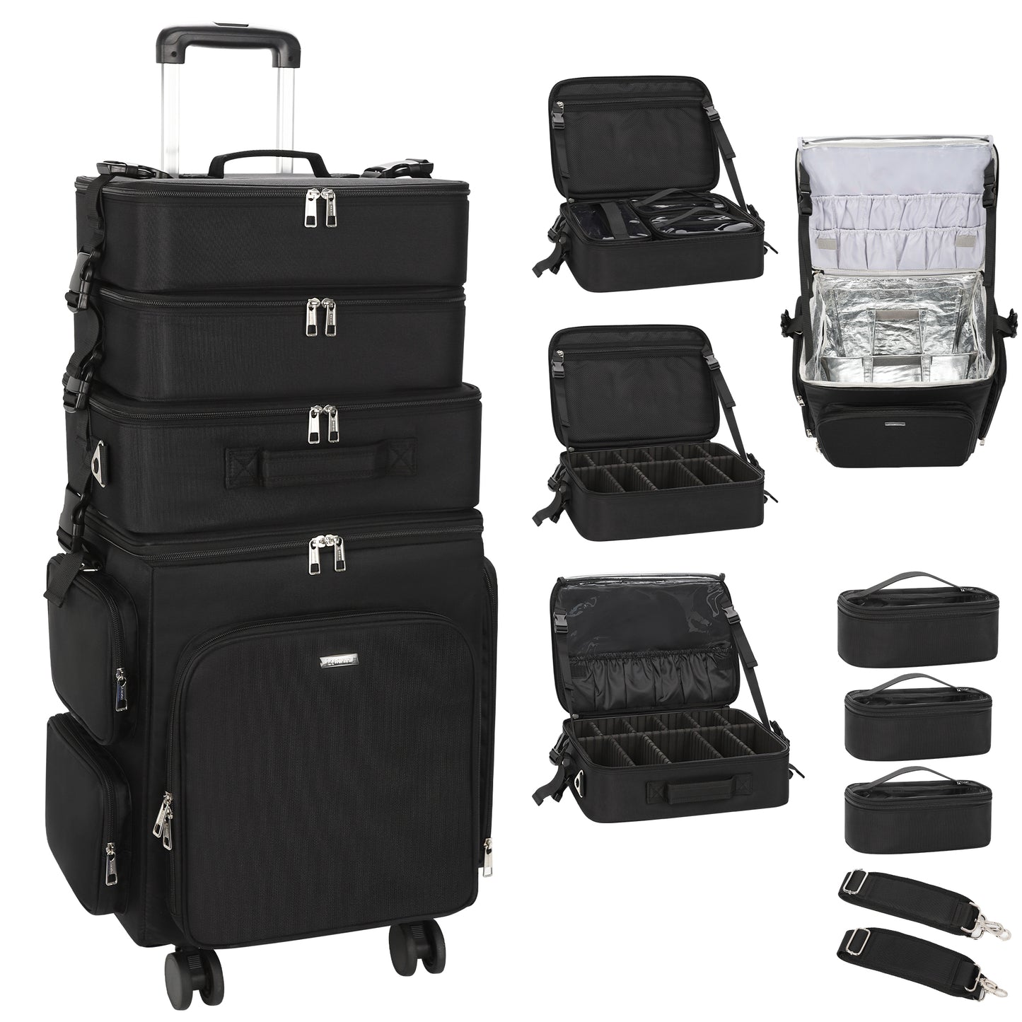 Relavel Rolling 4 in 1 Makeup Case With 4 Removable 360° Spinner Wheels, Adjustable Dividers