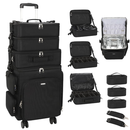 Relavel Rolling 4 in 1 Makeup Case With 4 Removable 360° Spinner Wheels, Adjustable Dividers