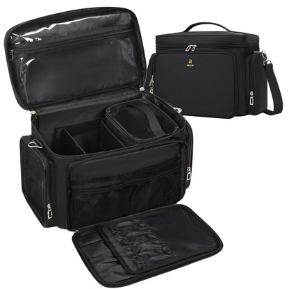 Available for sale in the United States only.Portable Large Makeup Organizer Bag with 2 Pouches & Detachable Dividers