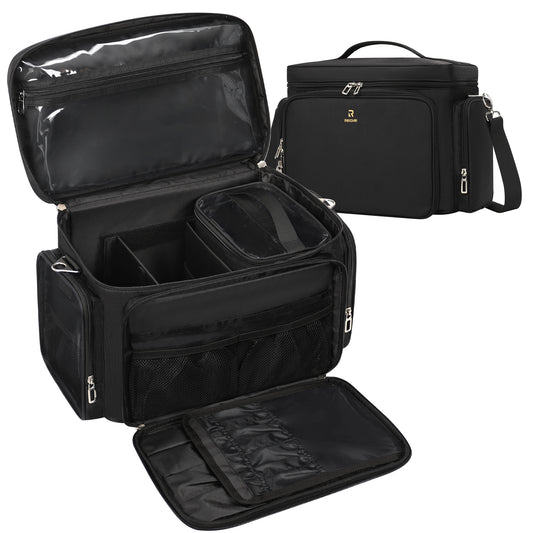 Available for sale in the United States only.Portable Large Makeup Organizer Bag with 2 Pouches & Detachable Dividers
