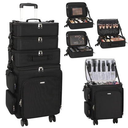 Relavel Rolling 4 in 1 Makeup Case With 4 Removable 360° Spinner Wheels, Adjustable Dividers