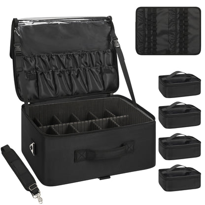 Extra Large Makeup Case with 4 Clear Bags and Lipstick Plate