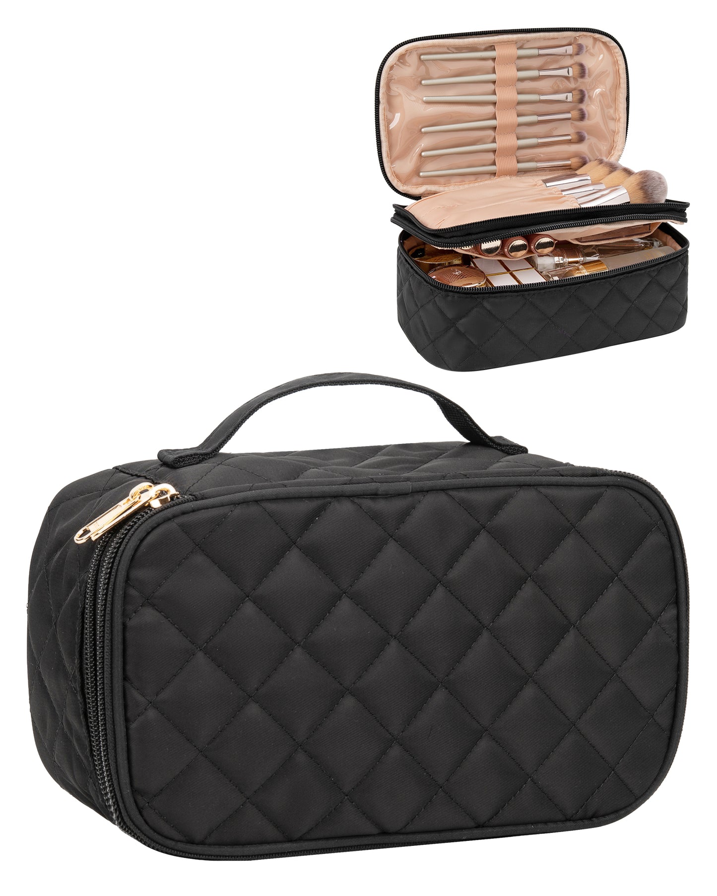 Relavel 2 Layers Waterproof Makeup Organizer Storage with Makeup Brush Holder