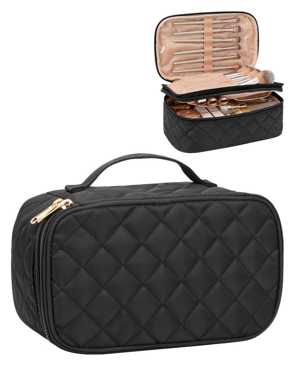 Relavel 2 Layers Waterproof Makeup Organizer Storage with Makeup Brush Holder