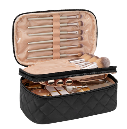 Relavel 2 Layers Waterproof Makeup Organizer Storage with Makeup Brush Holder