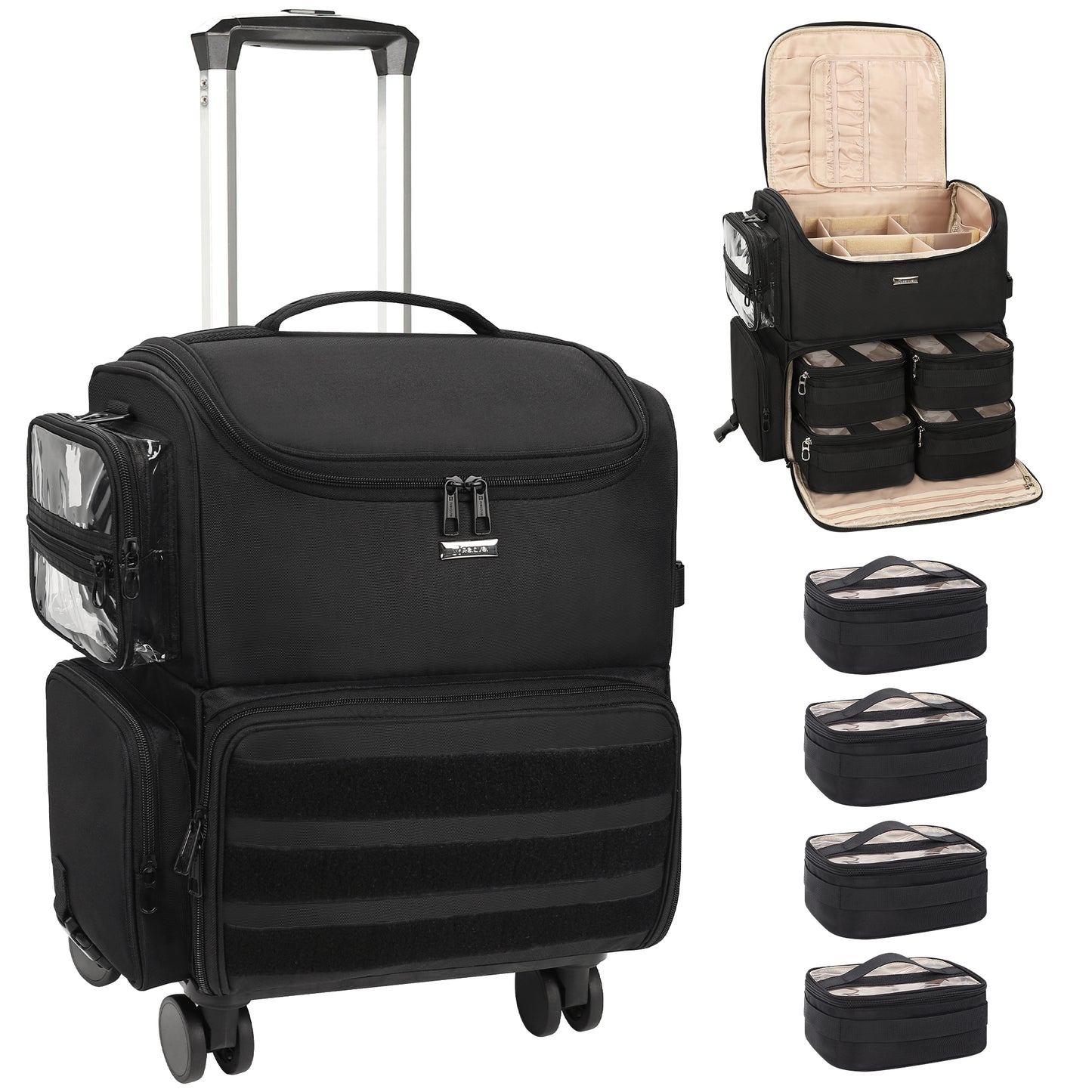 Relavel Rolling Makeup Case With a Removable, Foldable Pull Rod and 4 Removable 360° Spinner Wheels