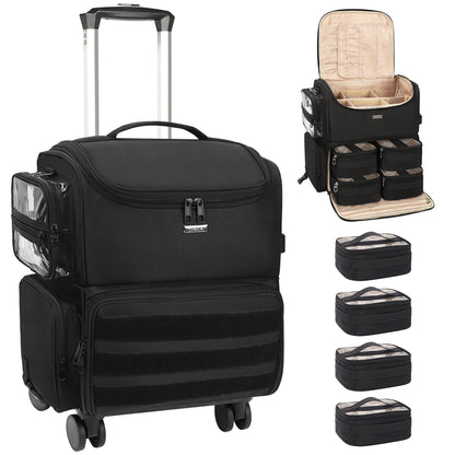 Relavel Rolling Makeup Case With a Removable, Foldable Pull Rod and 4 Removable 360° Spinner Wheels