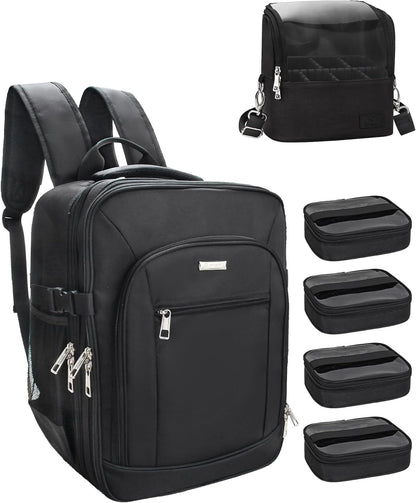 Professional Extra Large 3 Layer Makeup Backpack with 4 Small Cosmetic Bag
