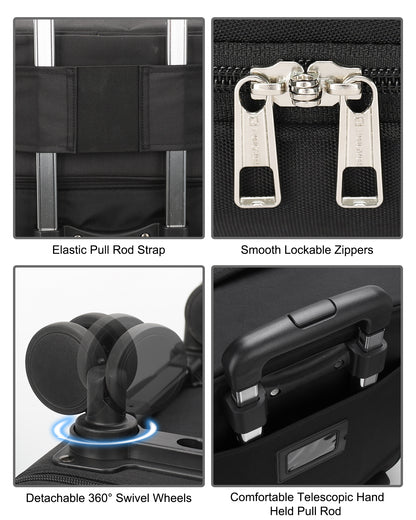 New Extra Large 4 in 1 Rolling Makeup Case With 4 Clear bags and 4 Removable 360° Spinner Wheels, Adjustable Dividers