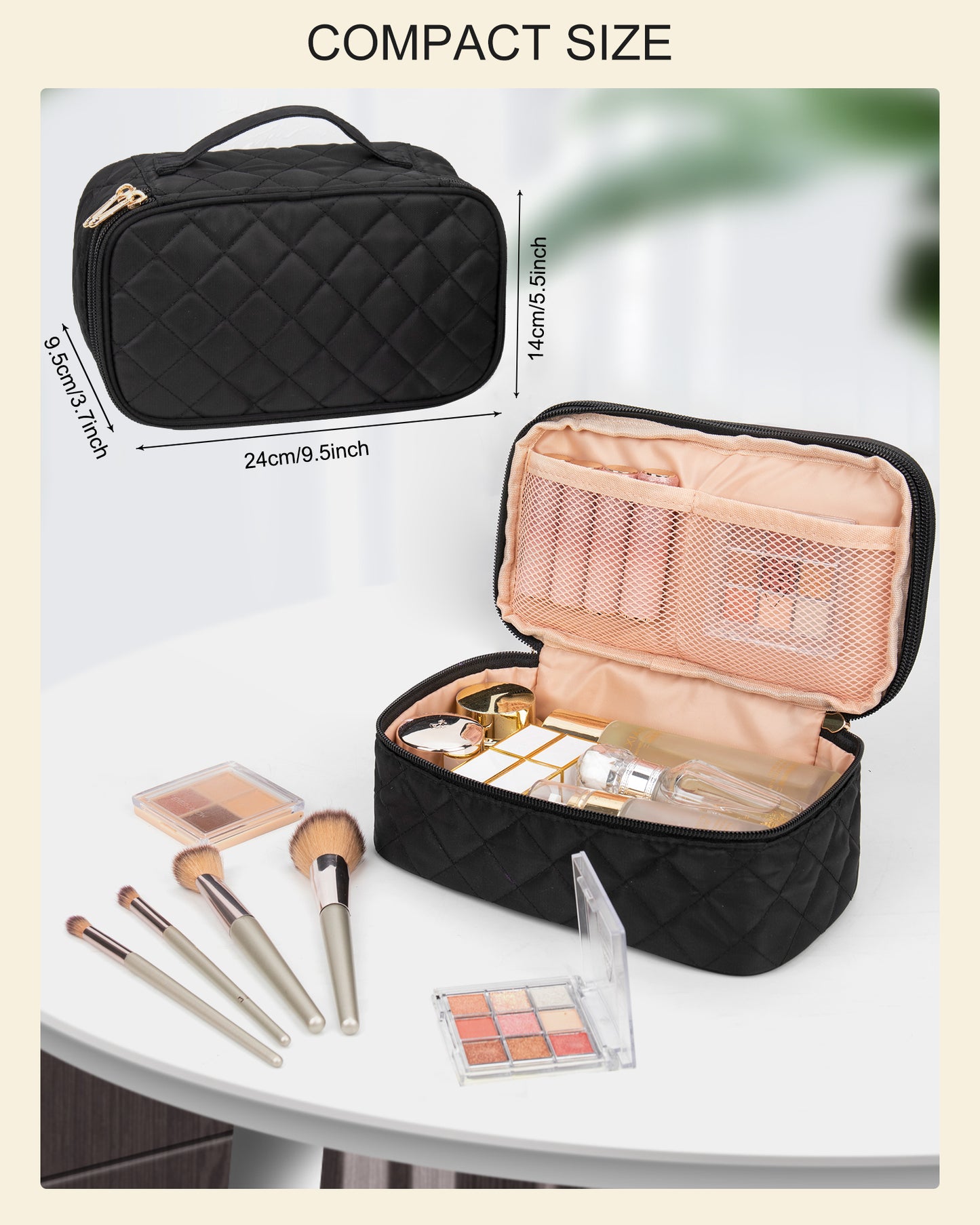 Relavel 2 Layers Waterproof Makeup Organizer Storage with Makeup Brush Holder