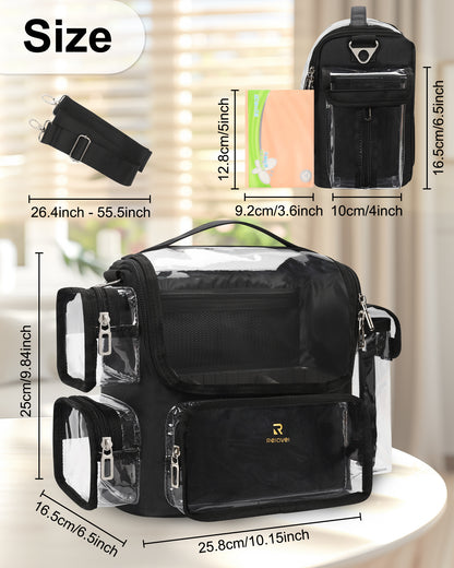 Available for sale in the United States only.Large Clear Portable Makeup Brush Bag with Adjustable Dividers & Strap
