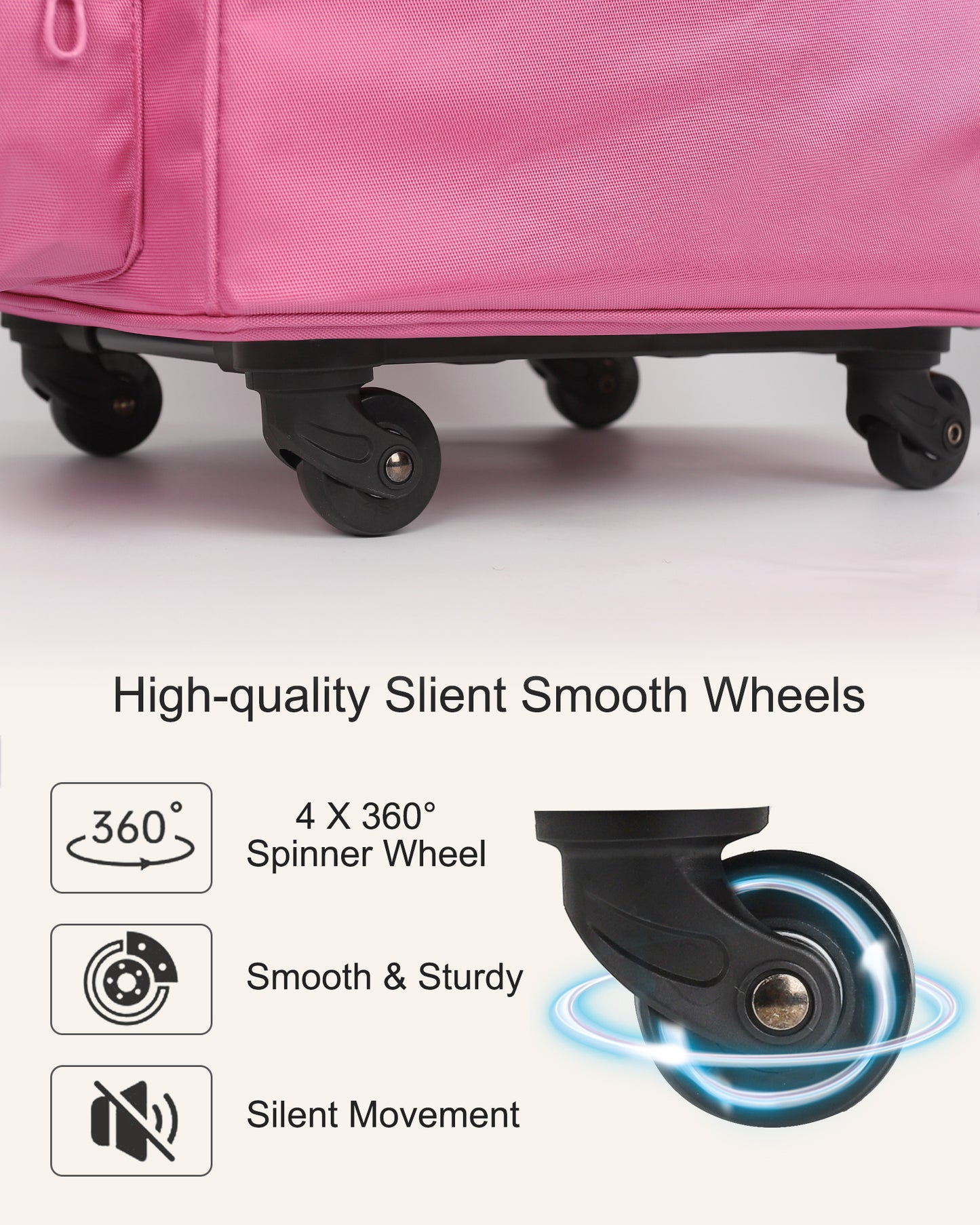 Rolling Hairstylist Makeup Train Case with 4 Wheels, Rose Pink