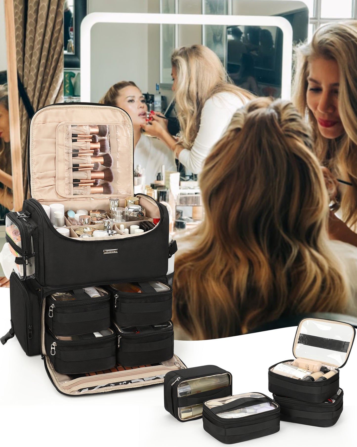Relavel Rolling Makeup Case With a Removable, Foldable Pull Rod and 4 Removable 360° Spinner Wheels