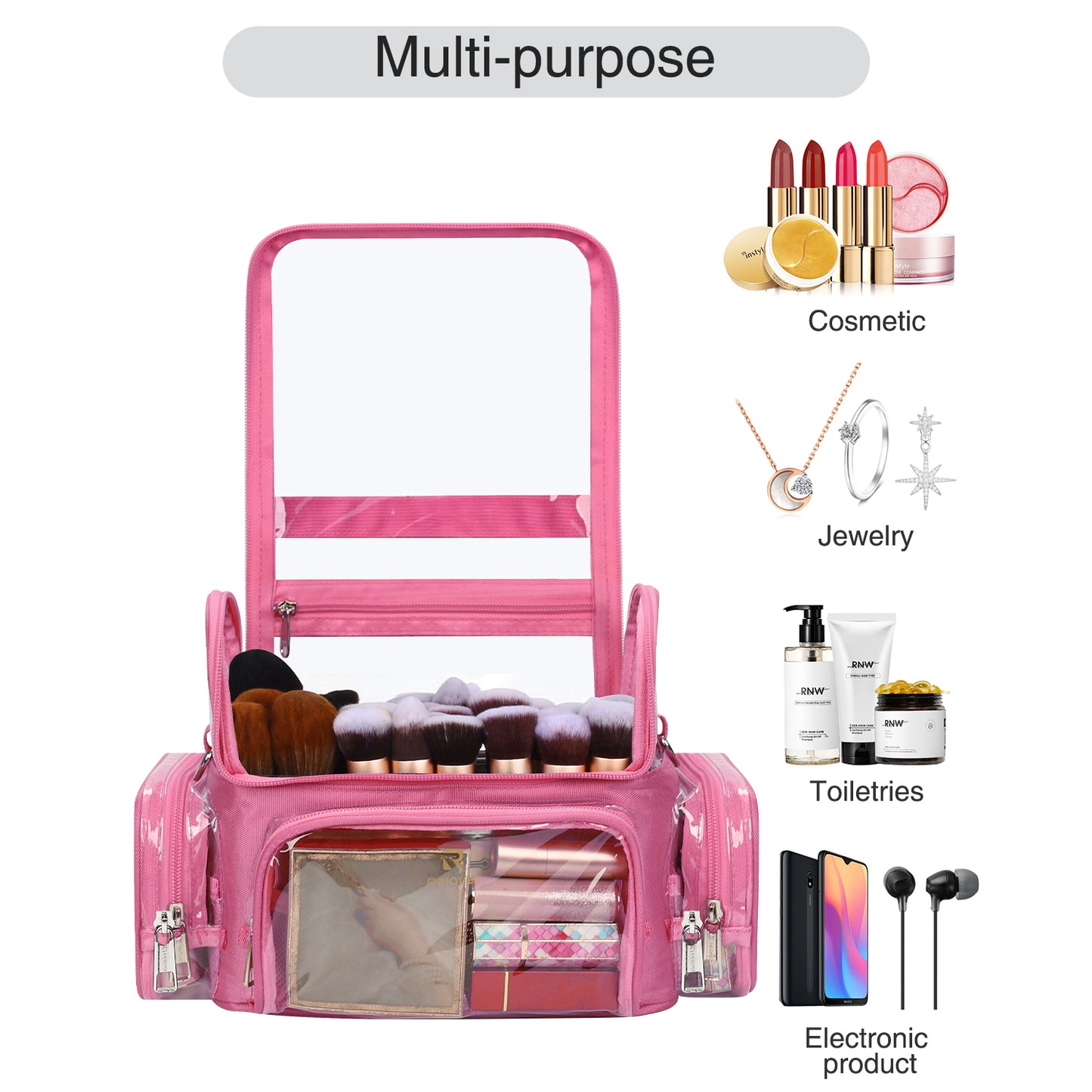 New Clear Makeup Bag For Makeup Artists,Rose Pink
