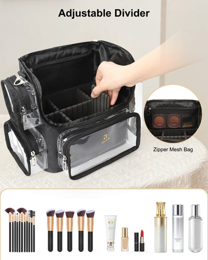Available for sale in the United States only.Large Clear Portable Makeup Brush Bag with Adjustable Dividers & Strap