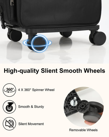 Relavel Hairstylist Rolling Makeup Case With a Removable, Foldable Pull Rod and 4 Removable 360° Spinner Wheels