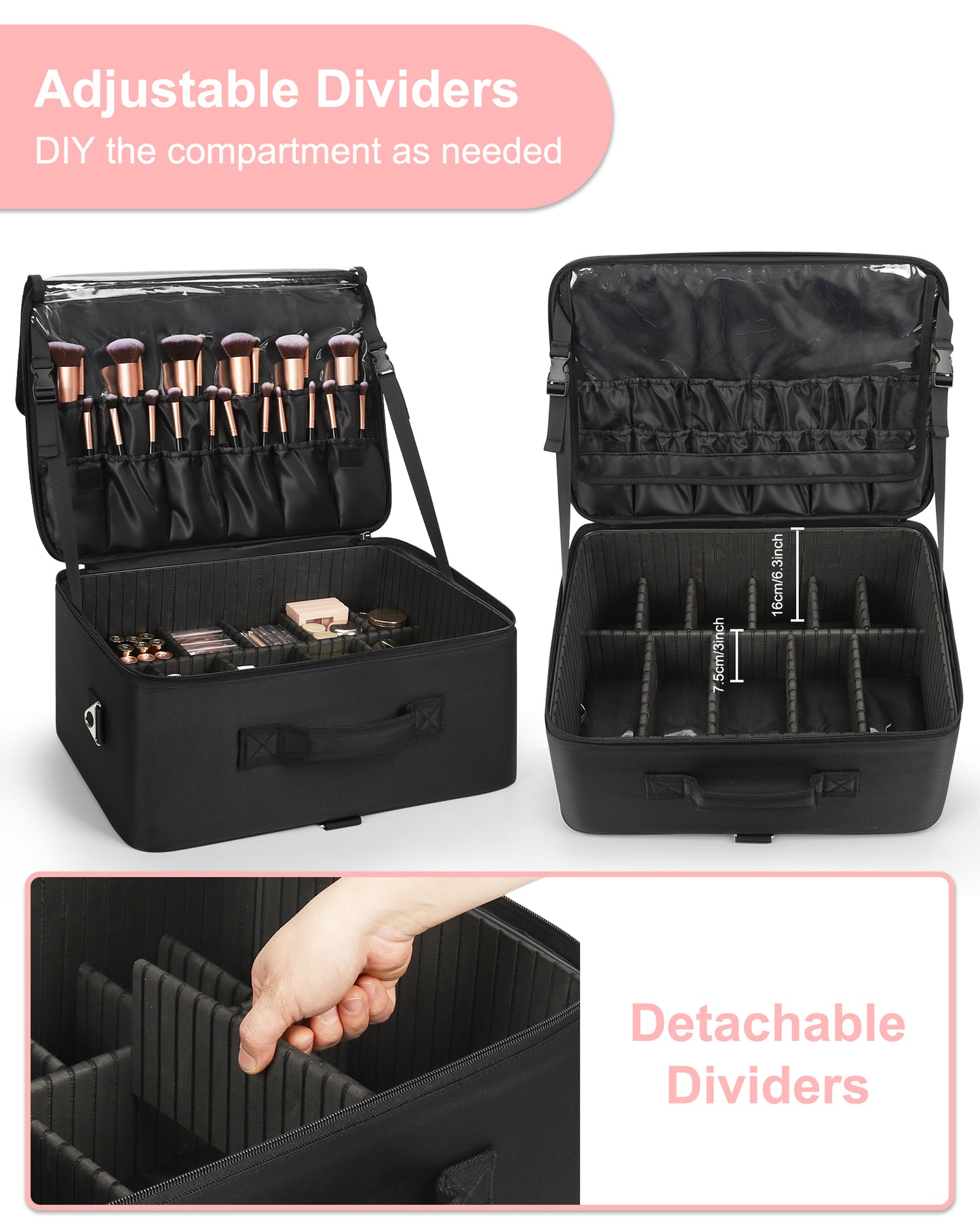 Extra Large Makeup Case with 4 Clear Bags and Lipstick Plate
