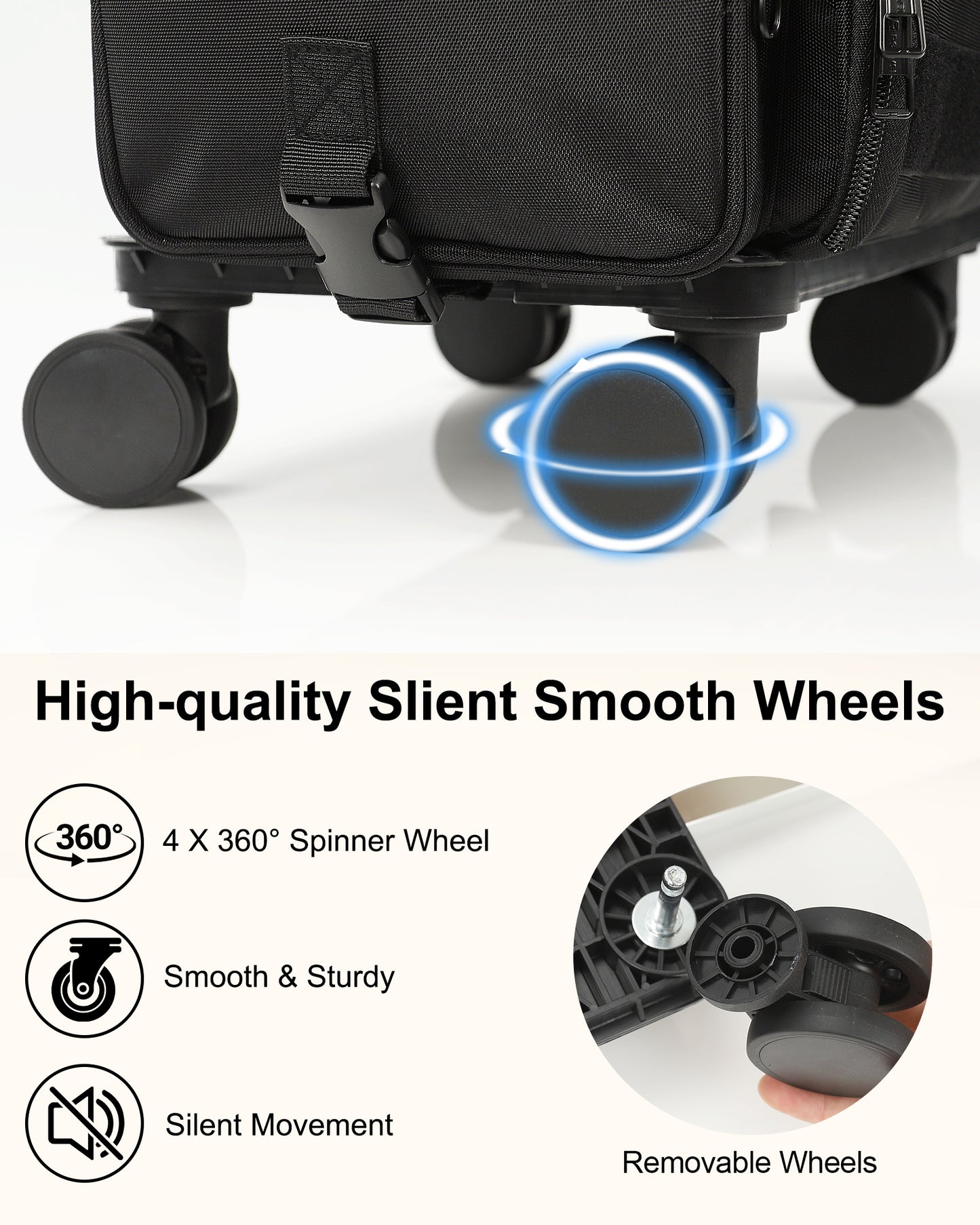 Relavel Rolling Makeup Case With a Removable, Foldable Pull Rod and 4 Removable 360° Spinner Wheels