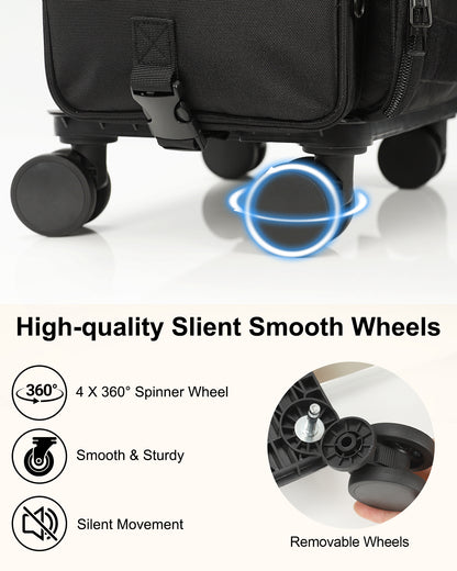 Relavel Rolling Makeup Case With a Removable, Foldable Pull Rod and 4 Removable 360° Spinner Wheels
