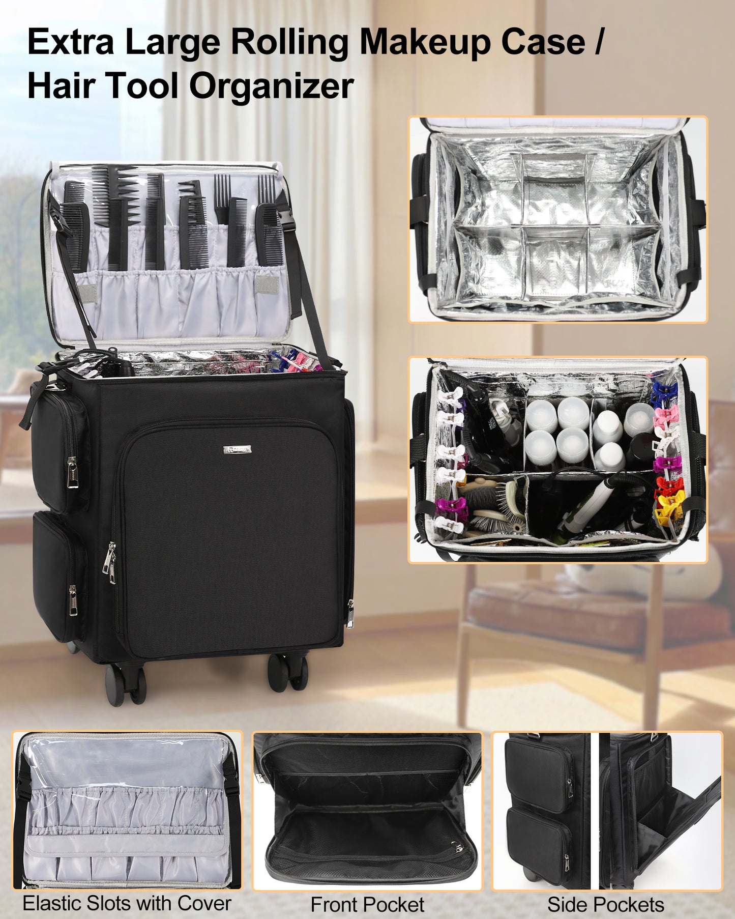 Relavel Rolling 4 in 1 Makeup Case With 4 Removable 360° Spinner Wheels, Adjustable Dividers