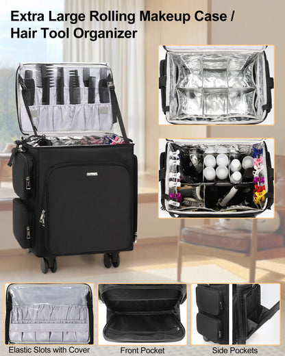 Relavel Rolling 4 in 1 Makeup Case With 4 Removable 360° Spinner Wheels, Adjustable Dividers