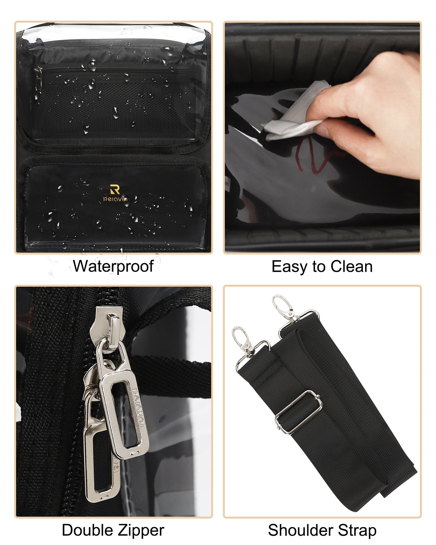 Available for sale in the United States only.Large Clear Portable Makeup Brush Bag with Adjustable Dividers & Strap